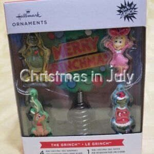 Hallmark 2024 Red Box The Grinch miniature Tree Topper Christmas Ornament set